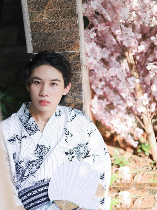 Japanese Men's Traditional Formal Wear Kimono Suit Gentleman Modified Outer Wear With Waist Seal