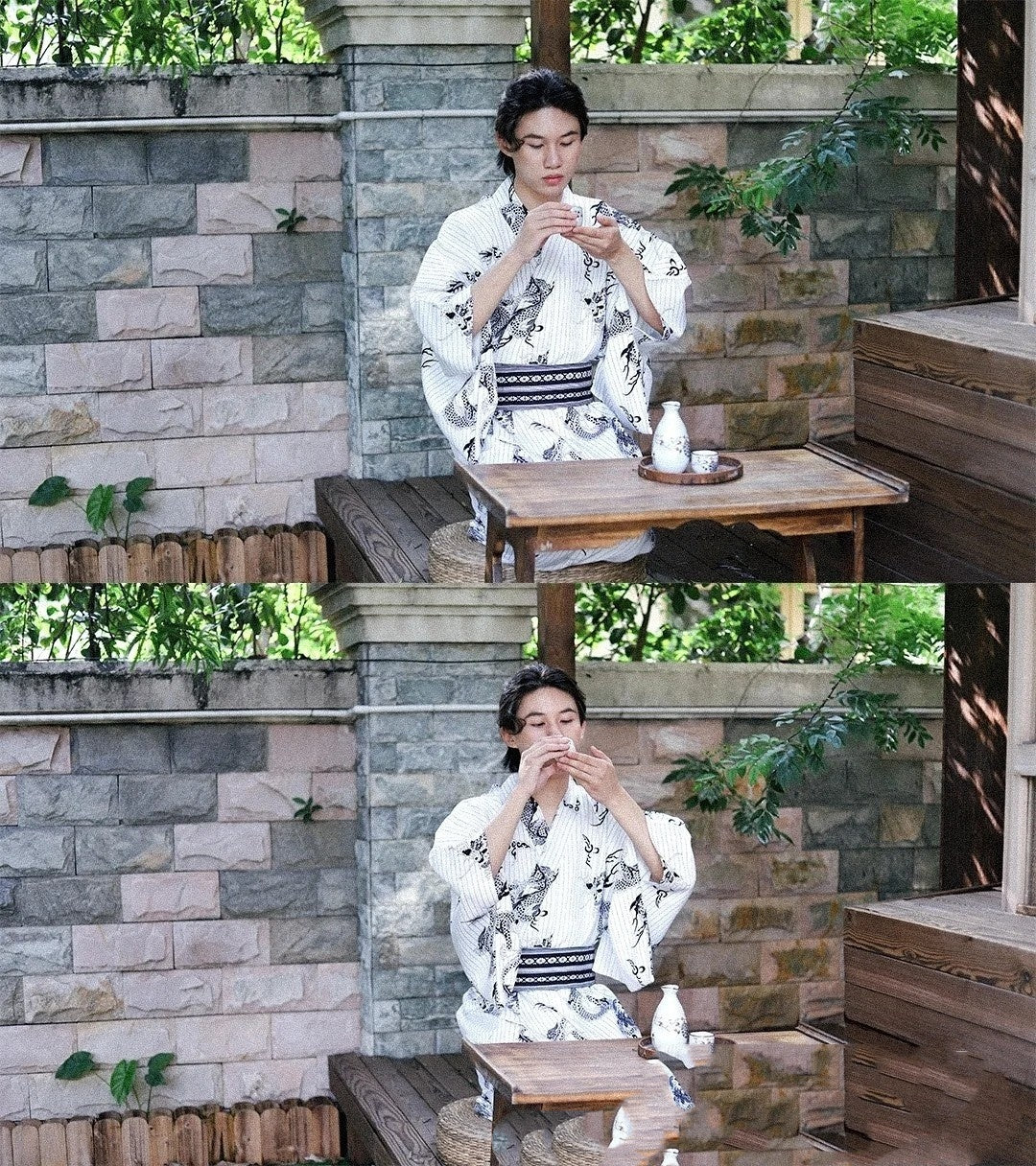 Japanese Men's Traditional Formal Wear Kimono Suit Gentleman Modified Outer Wear With Waist Seal