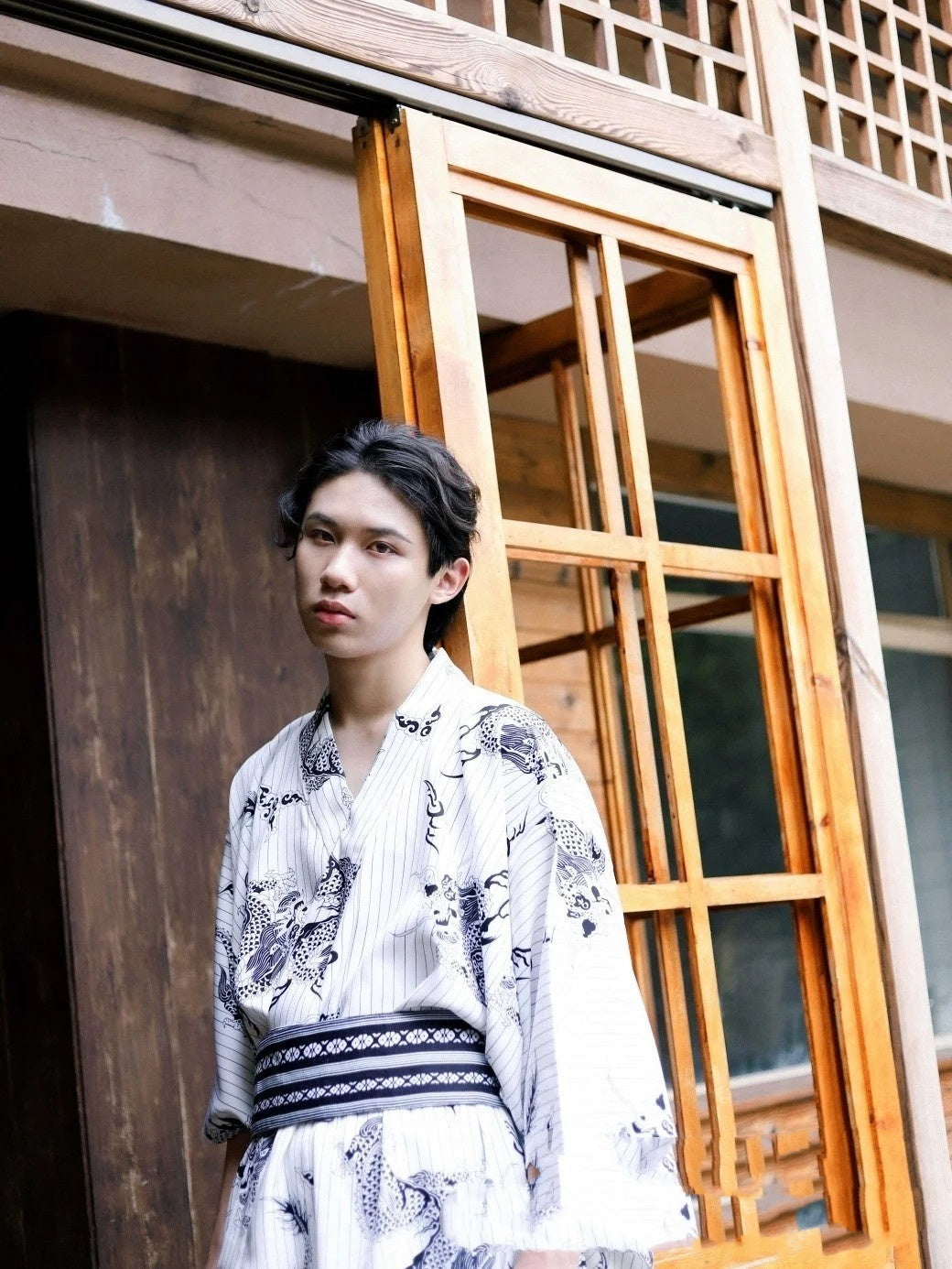 Japanese Men's Traditional Formal Wear Kimono Suit Gentleman Modified Outer Wear With Waist Seal